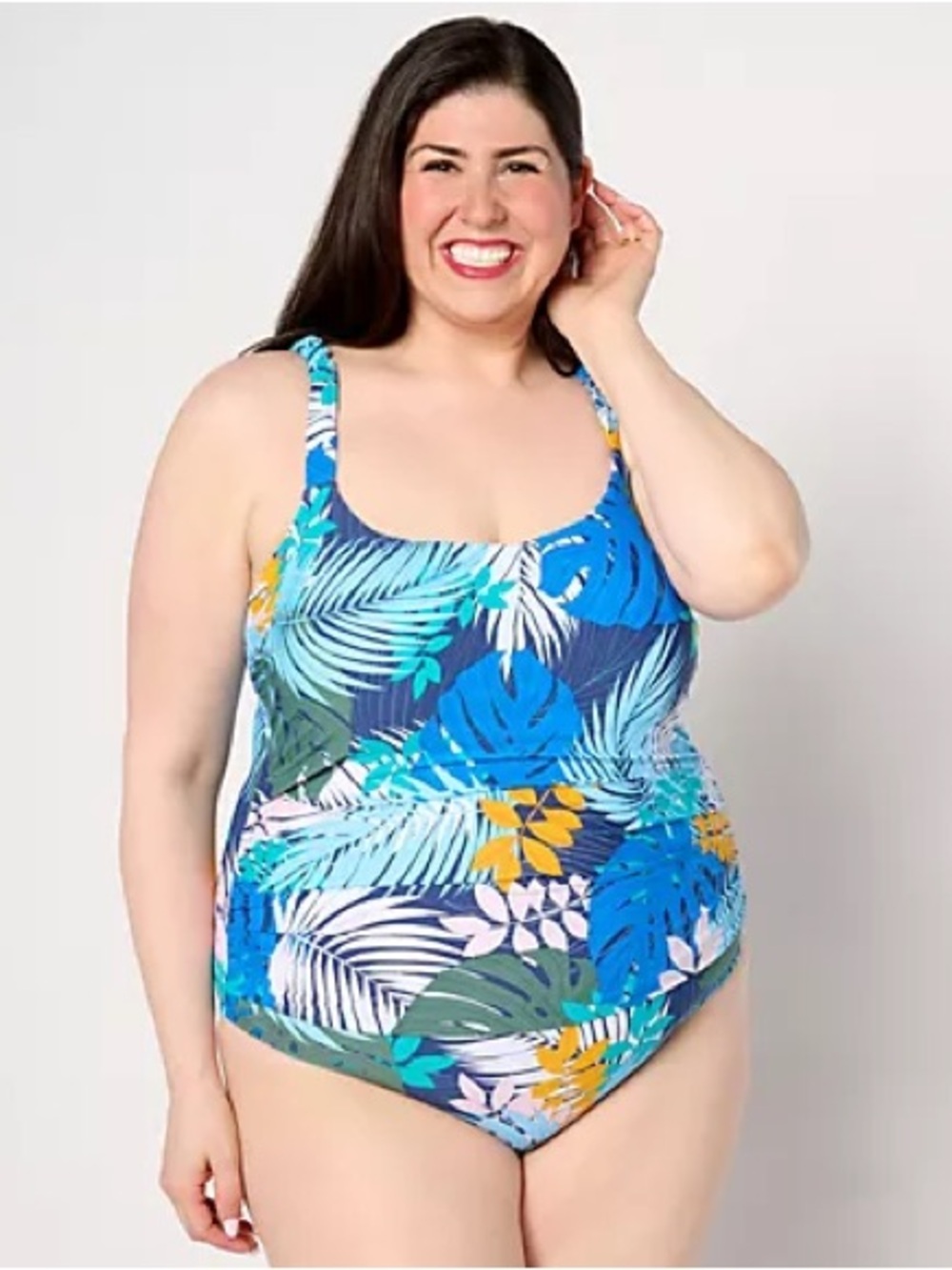 Jantzen Plus-Size Blue Tropical Scoop One-Piece Swimsuit